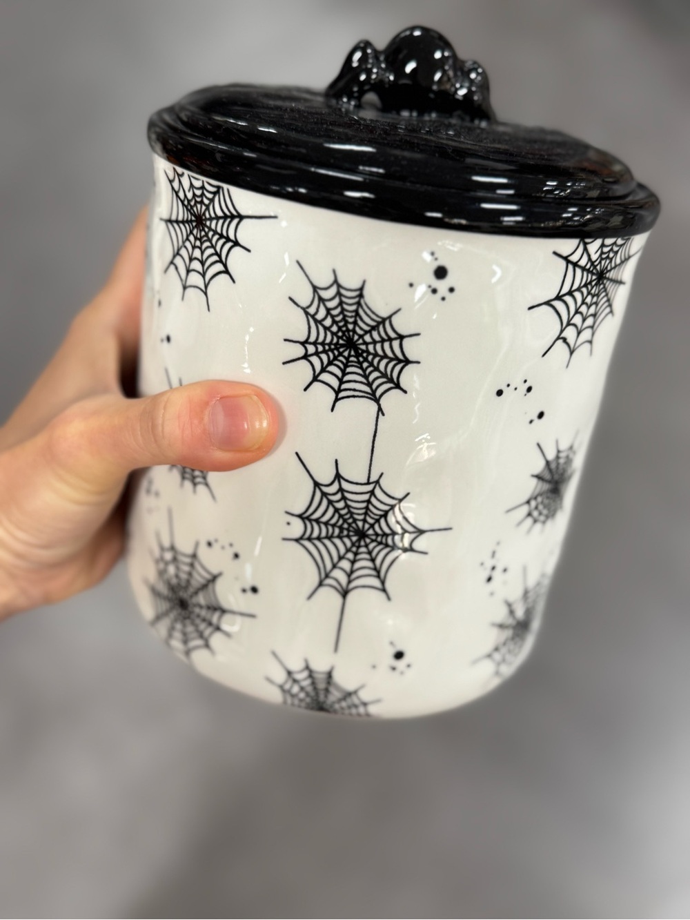 Ceramic Spiderweb Canister with Black Lid - Home Dining